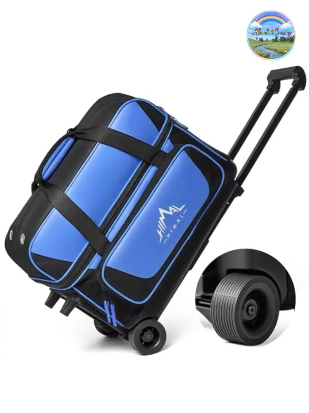 2-Ball Bowling Bag with Wheels, Retractable Handle, Separate Shoe Compartment,